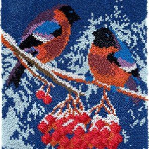 Winter Bird Berries | Rug Making Latch Hooking Kit (52x38cm printed canvas)